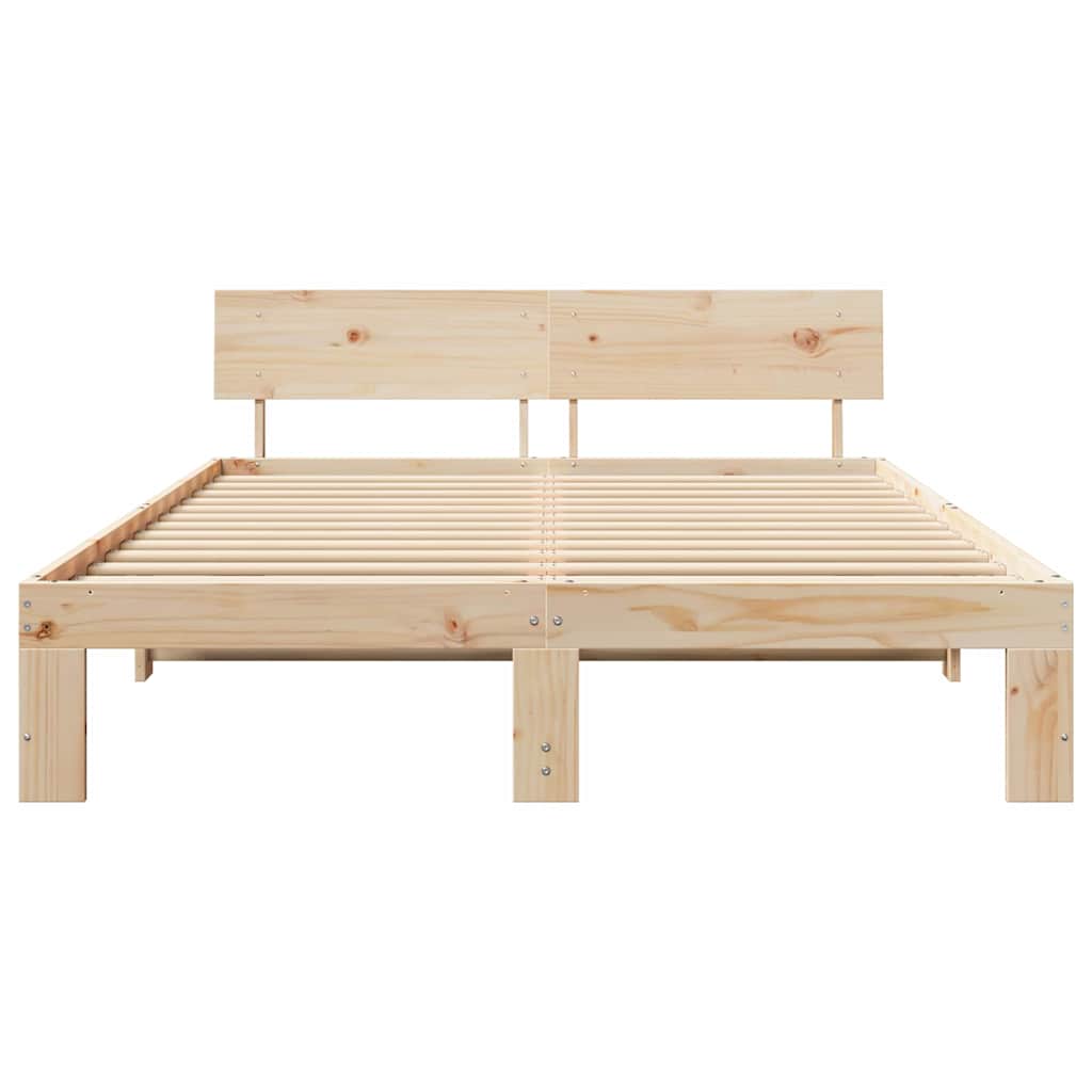 Bed Frame with Headboard Natural 150 x 200 cm Solid Pine Wood