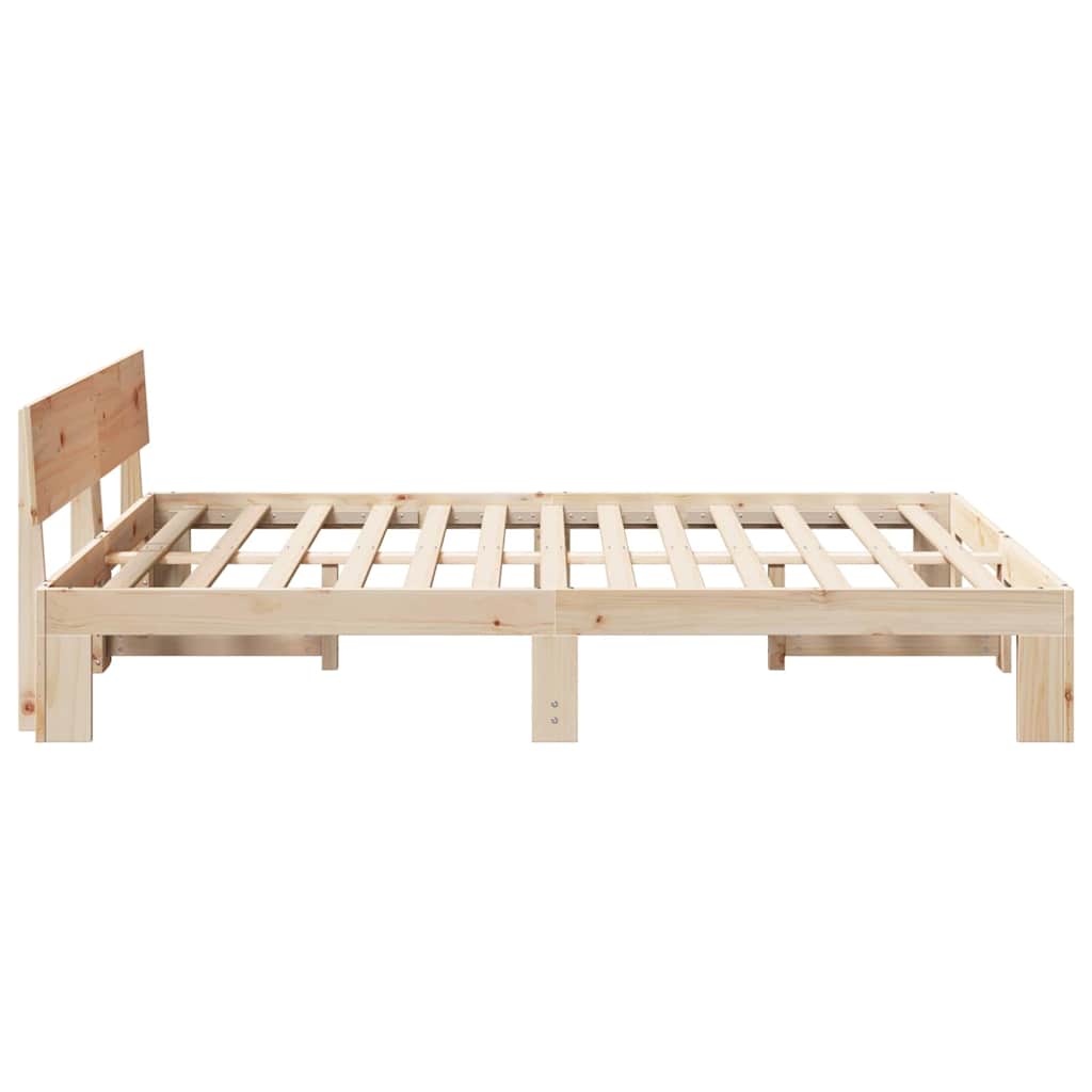 Bed Frame with Headboard Natural 150 x 200 cm Solid Pine Wood