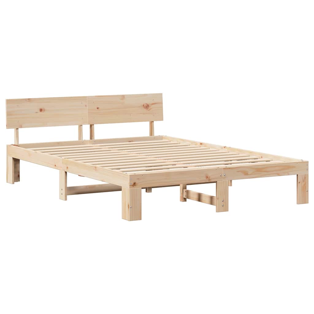 Bed Frame with Headboard Natural 140 x 200 cm Solid Pine Wood