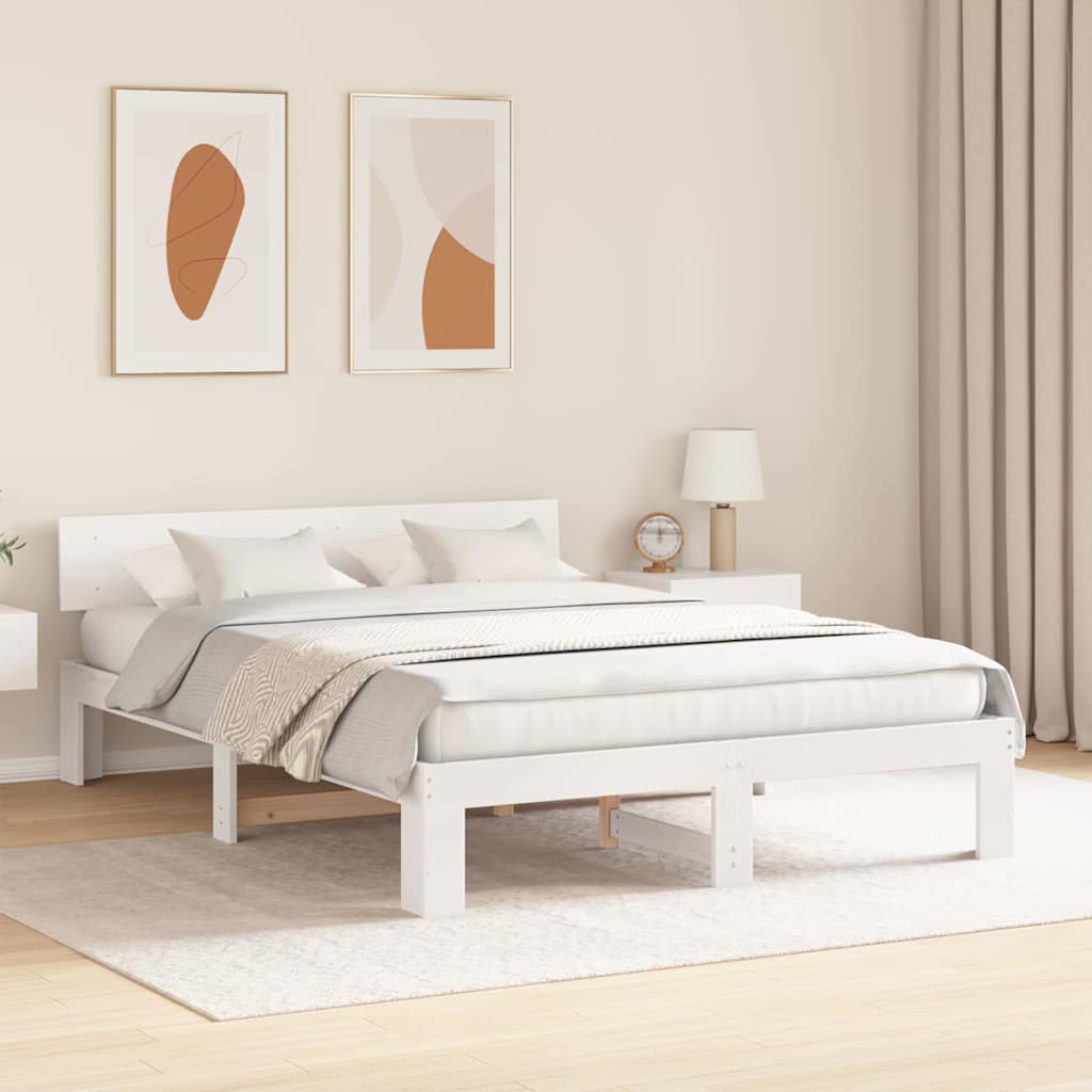 Bed Frame with Headboard White 140 x 200 cm Solid Pine Wood
