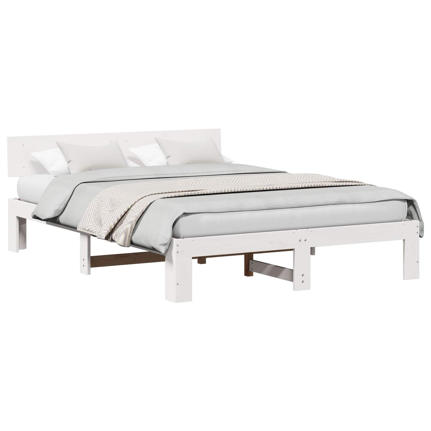 Bed Frame with Headboard White 140 x 200 cm Solid Pine Wood