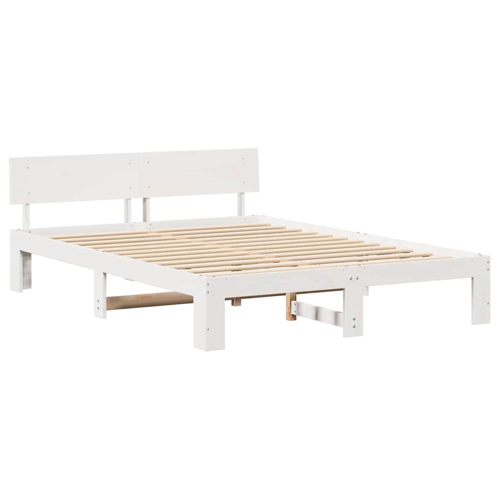 Bed Frame with Headboard White 140 x 200 cm Solid Pine Wood