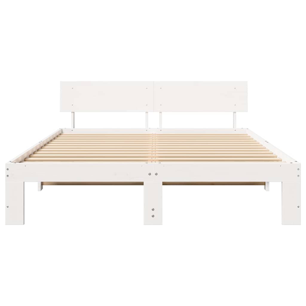 Bed Frame with Headboard White 140 x 200 cm Solid Pine Wood