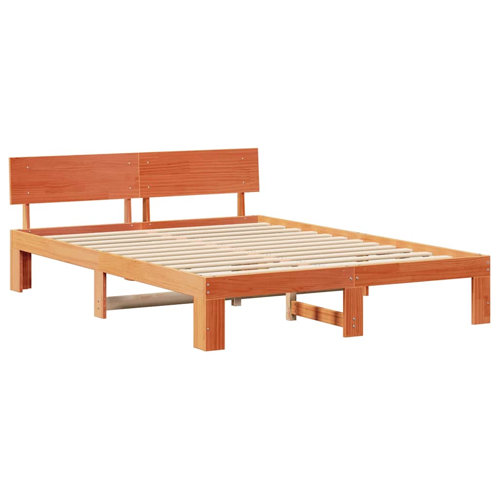Bed Frame with Headboard Wax Brown 140 x 200 cm Solid Pine Wood