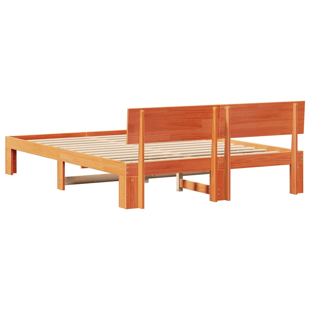Bed Frame with Headboard Wax Brown 140 x 200 cm Solid Pine Wood