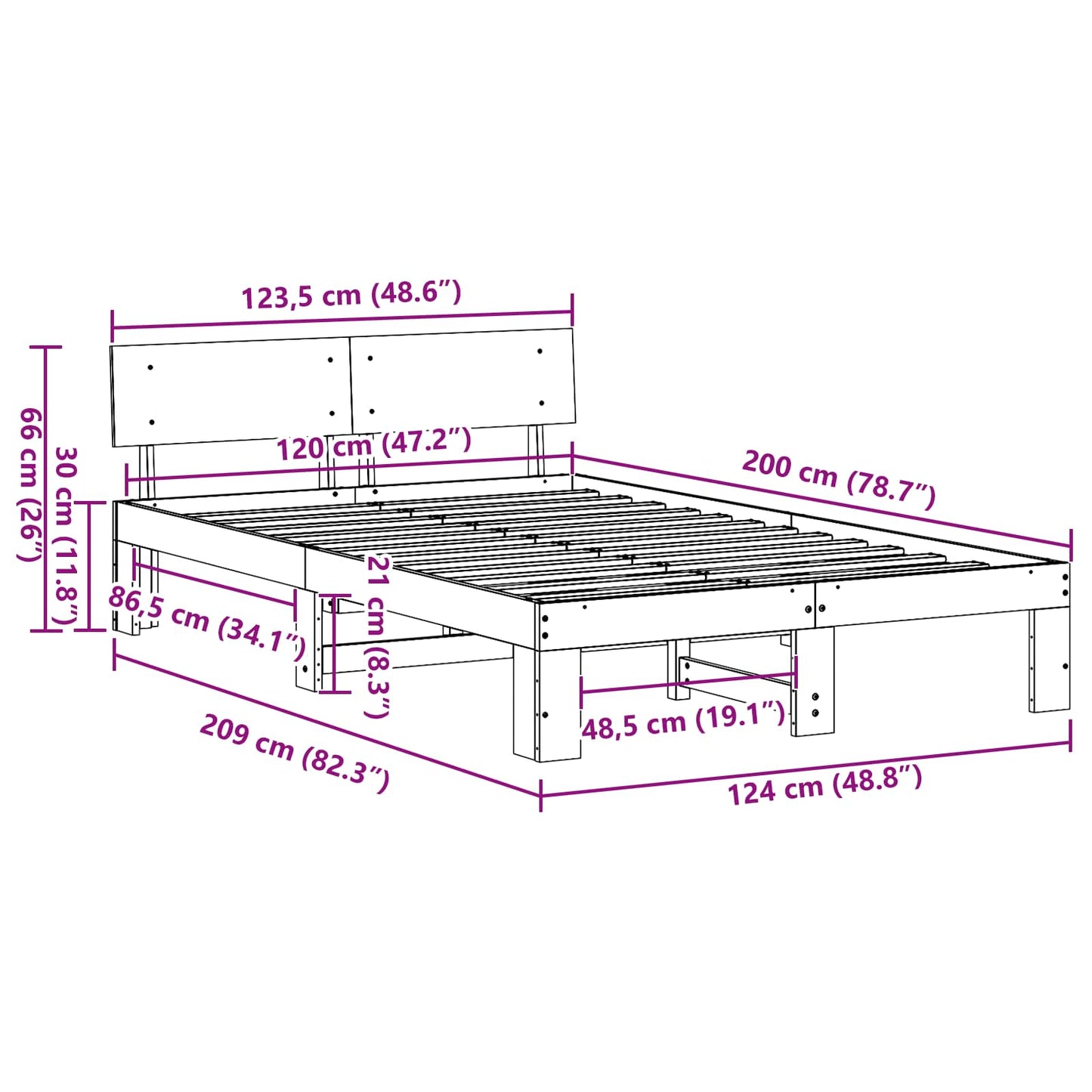 Bed Frame with Headboard White 120 x 200 cm Solid Pine Wood