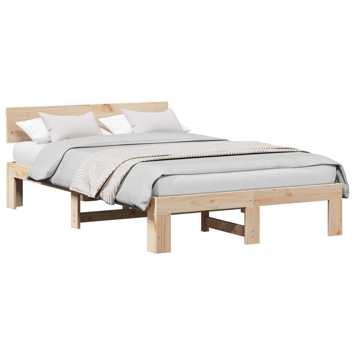 Bed Frame with Headboard Natural 140 x 190 cm Solid Pine Wood