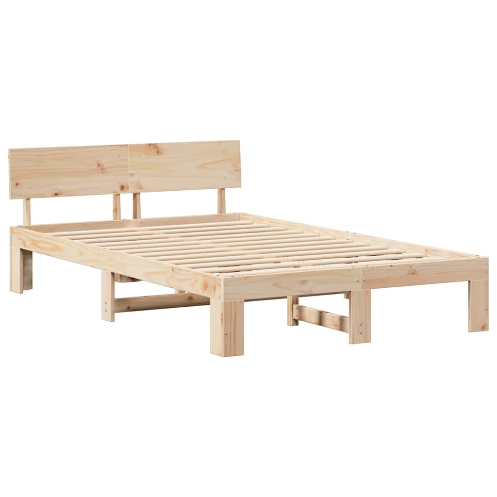 Bed Frame with Headboard Natural 140 x 190 cm Solid Pine Wood