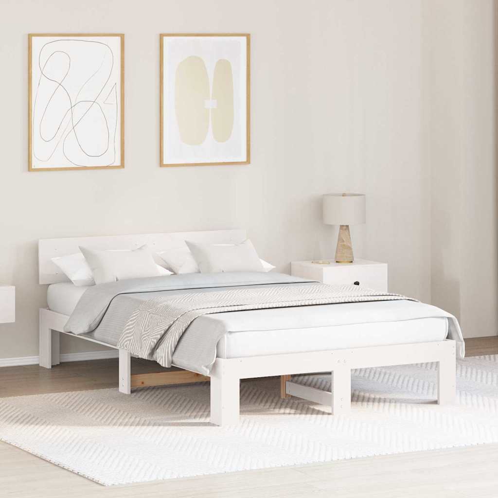 Bed Frame with Headboard White 140 x 190 cm Solid Pine Wood