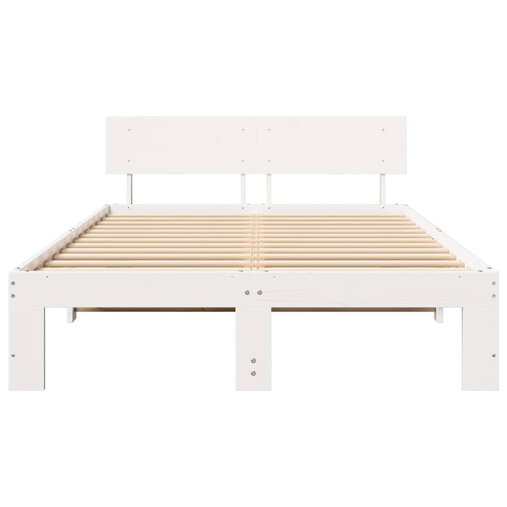 Bed Frame with Headboard White 140 x 190 cm Solid Pine Wood