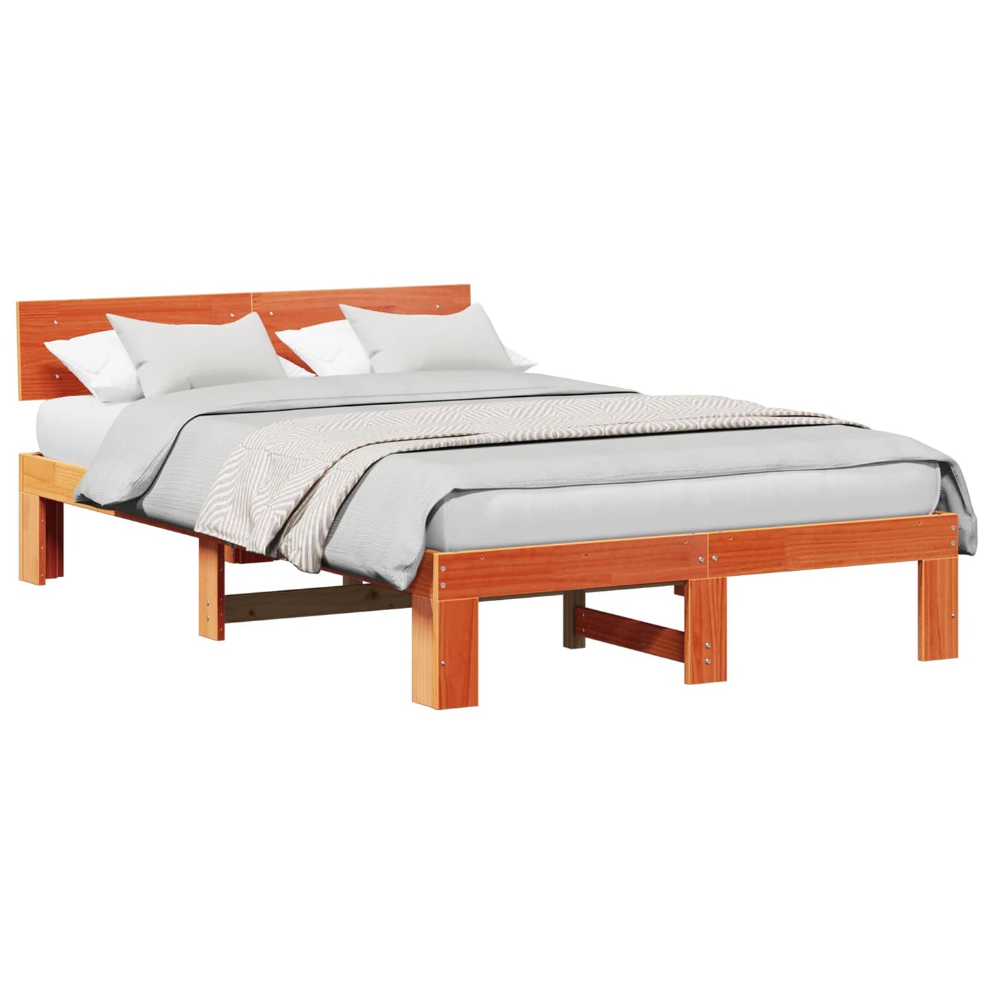 Bed Frame with Headboard Wax Brown 140 x 190 cm Solid Pine Wood