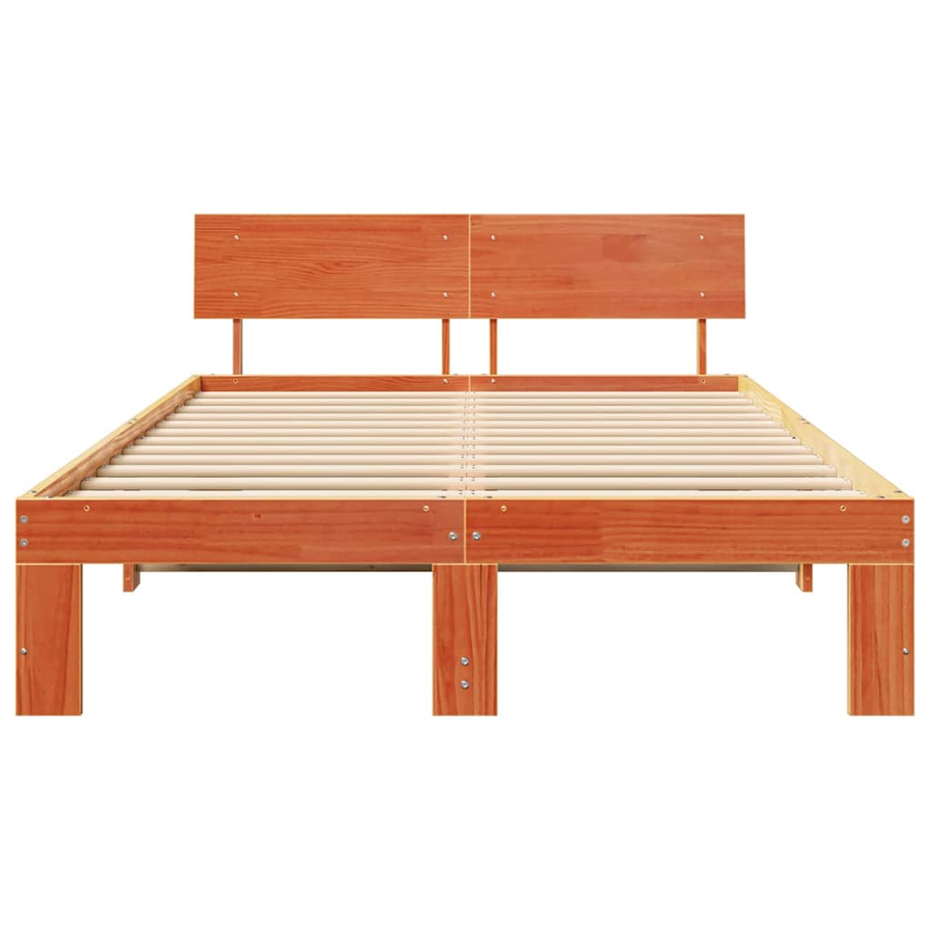 Bed Frame with Headboard Wax Brown 140 x 190 cm Solid Pine Wood