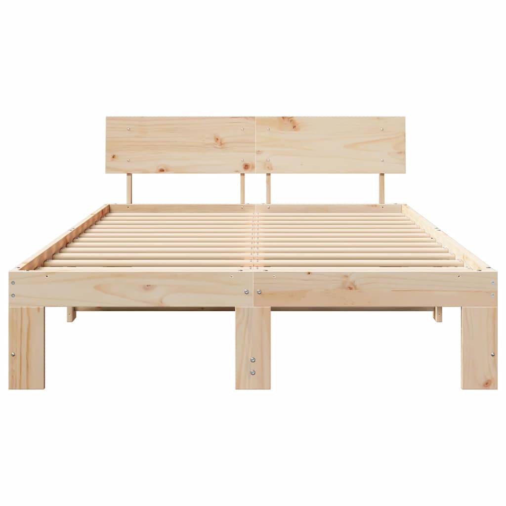 Bed Frame with Headboard Natural 135 x 190 cm Solid Pine Wood