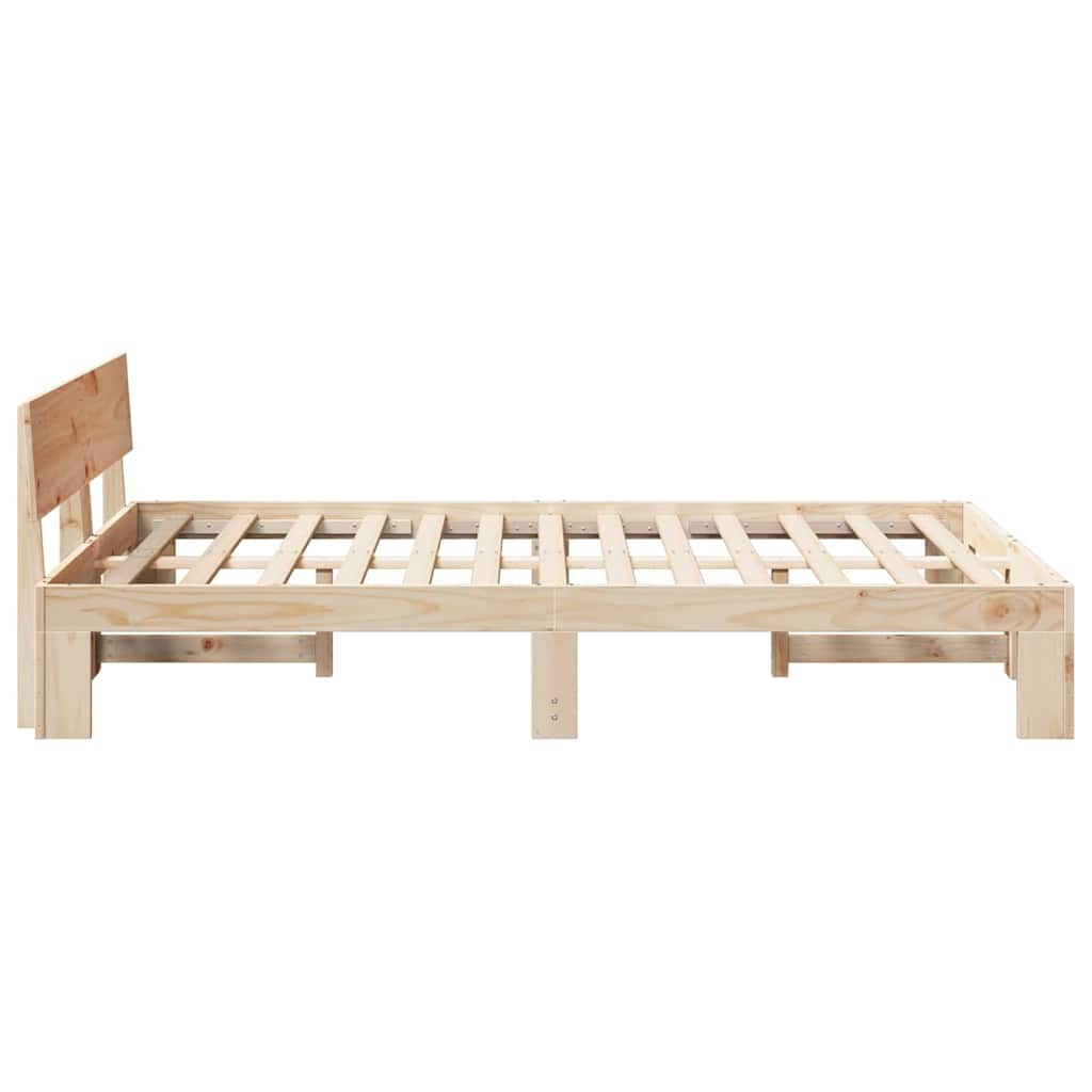 Bed Frame with Headboard Natural 135 x 190 cm Solid Pine Wood