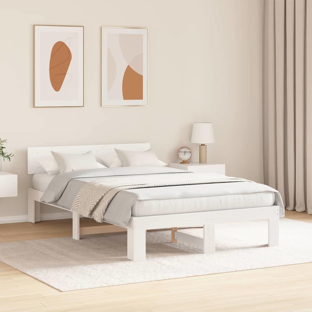 Bed Frame with Headboard White 135 x 190 cm Solid Pine Wood
