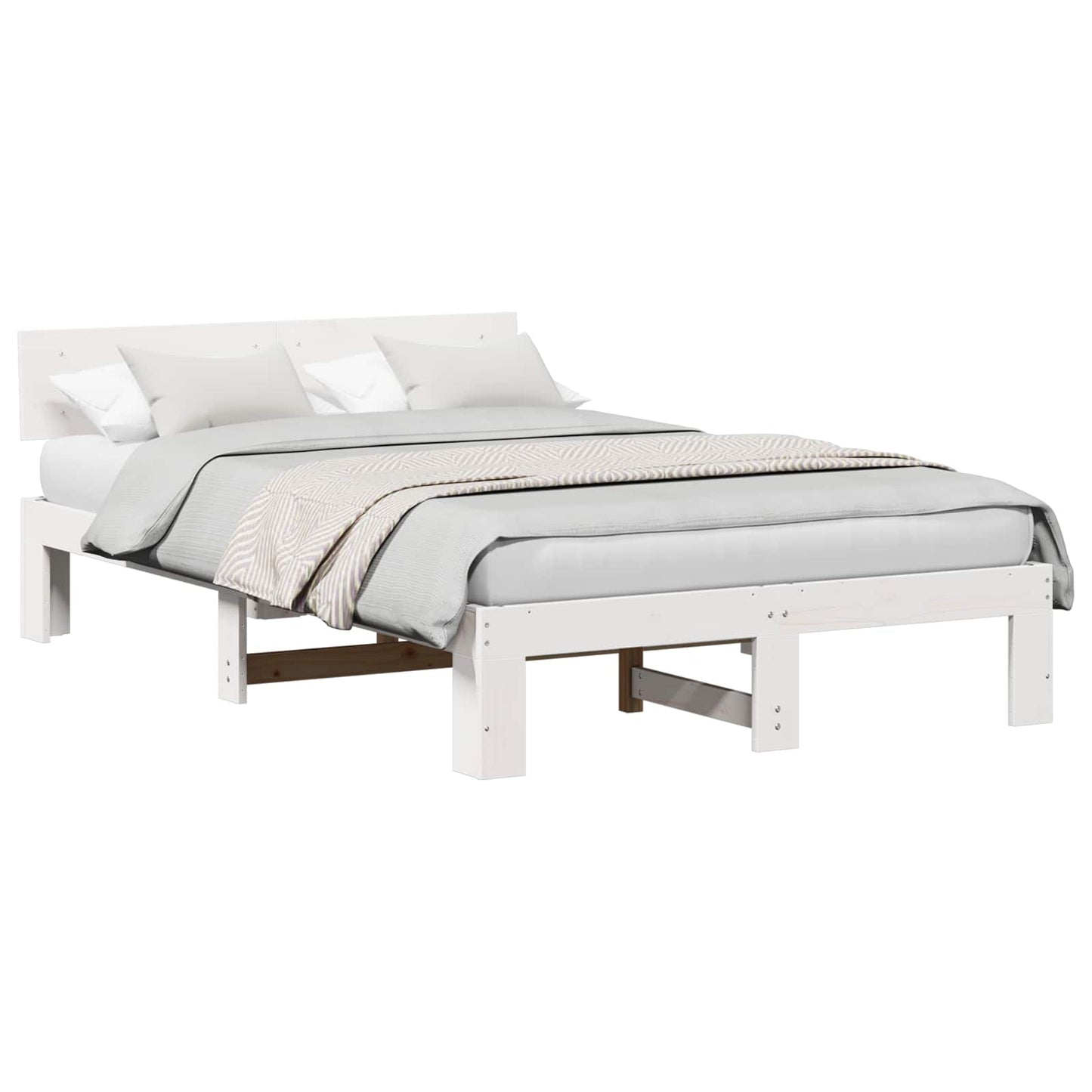 Bed Frame with Headboard White 135 x 190 cm Solid Pine Wood