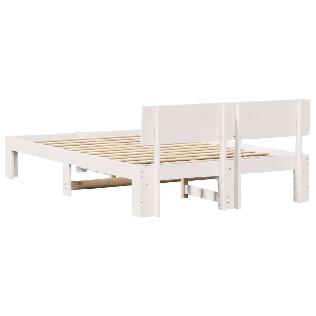Bed Frame with Headboard White 135 x 190 cm Solid Pine Wood