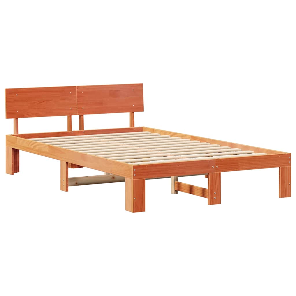 Bed Frame with Headboard Wax Brown 120 x 190 cm Solid Pine Wood