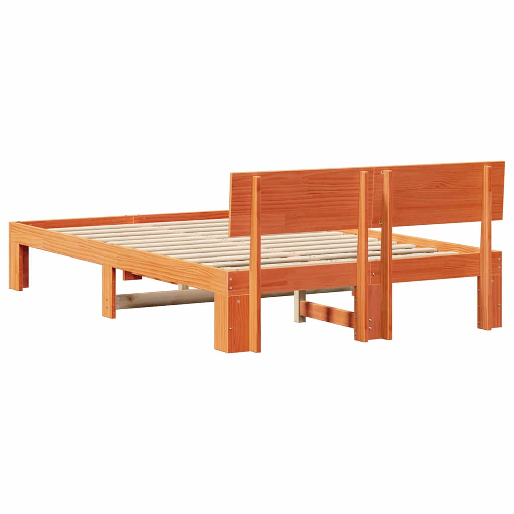 Bed Frame with Headboard Wax Brown 120 x 190 cm Solid Pine Wood