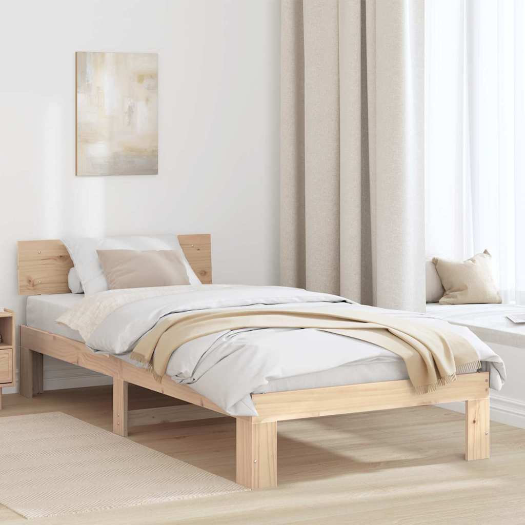 Bed Frame with Headboard Natural 100 x 200 cm Solid Pine Wood