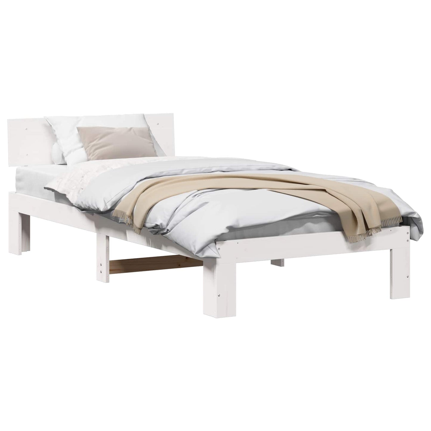 Bed Frame with Headboard White 90 x 200 cm Solid Pine Wood