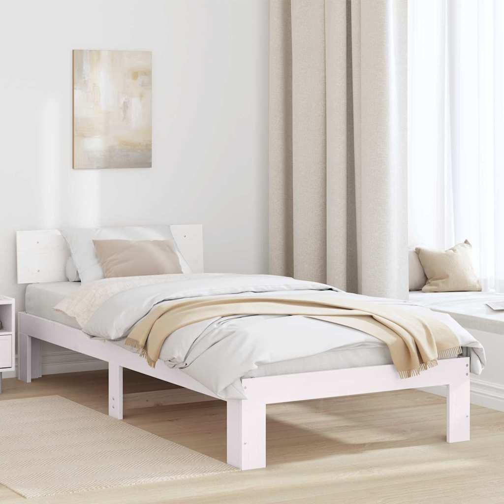 Bed Frame with Headboard White 80 x 200 cm Solid Pine Wood