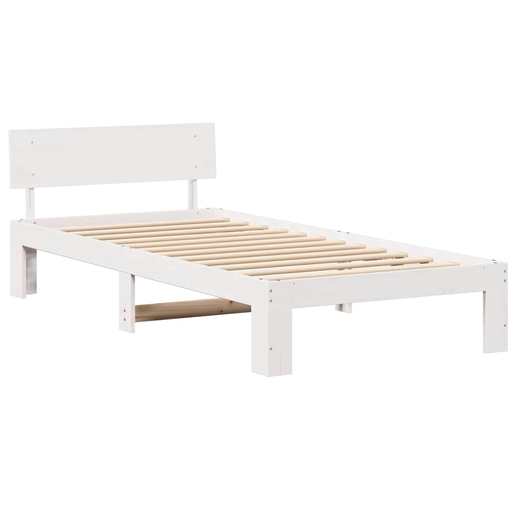 Bed Frame with Headboard White 90 x 190 cm Solid Pine Wood