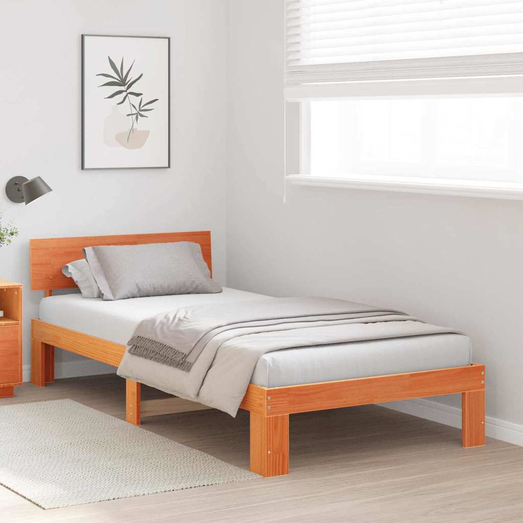 Bed Frame with Headboard Wax Brown 90 x 190 cm Solid Pine Wood