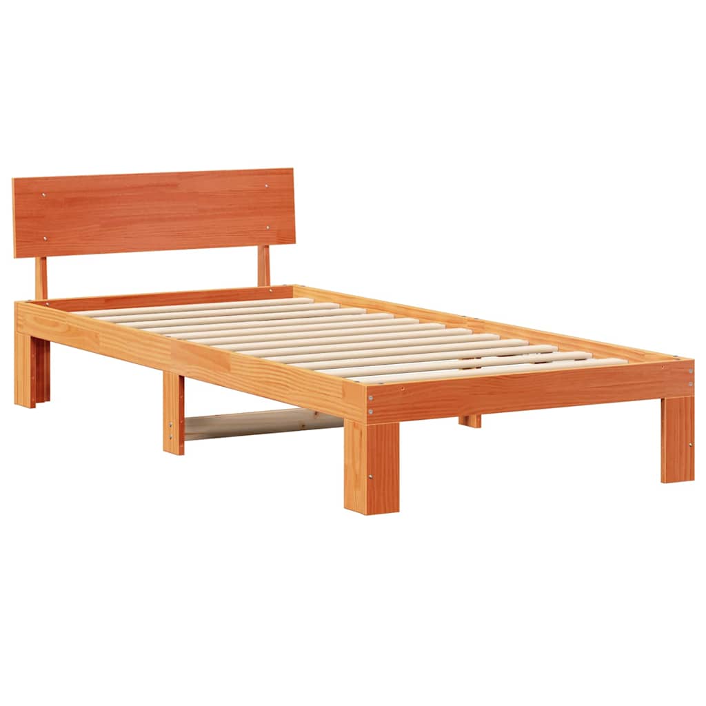 Bed Frame with Headboard Wax Brown 90 x 190 cm Solid Pine Wood