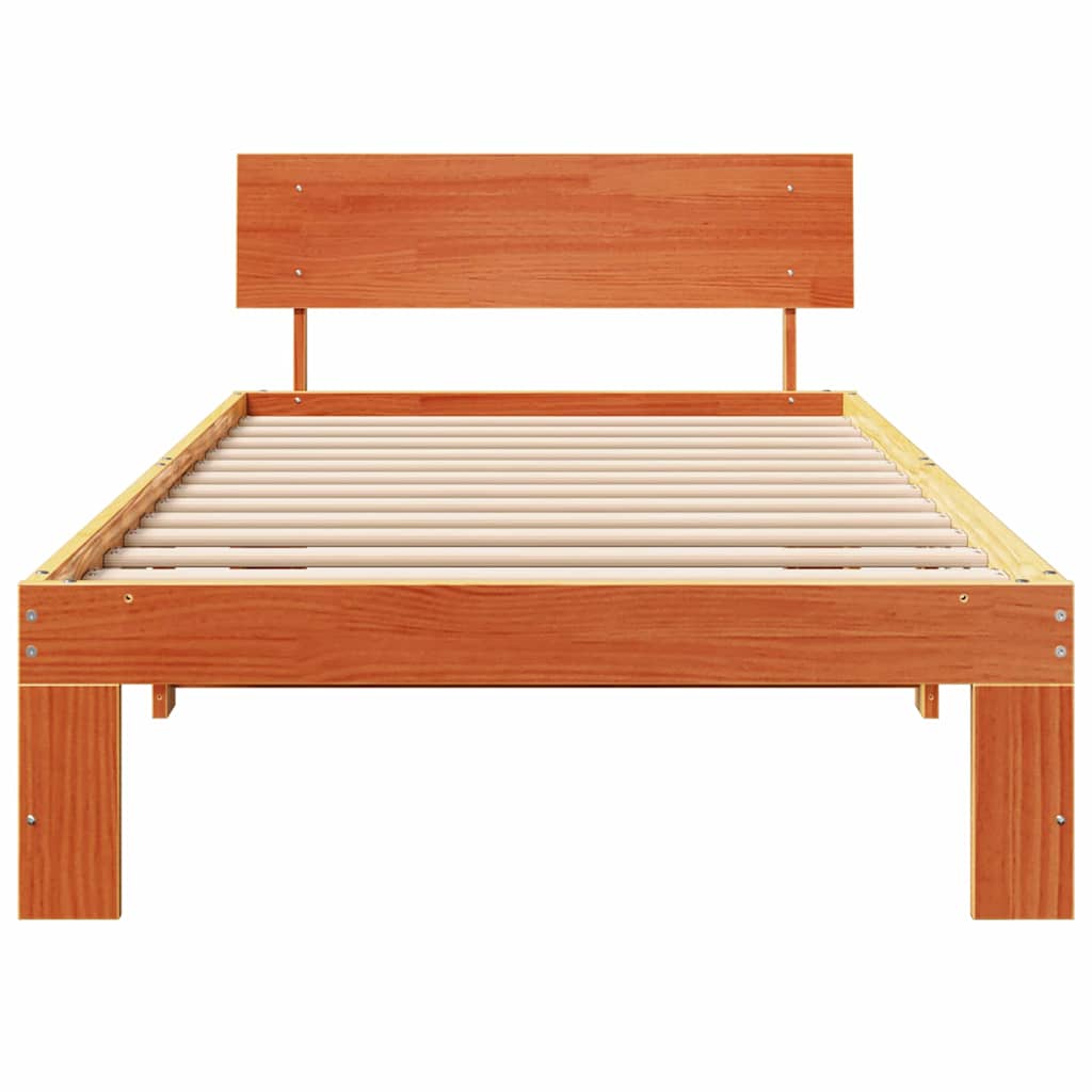Bed Frame with Headboard Wax Brown 90 x 190 cm Solid Pine Wood