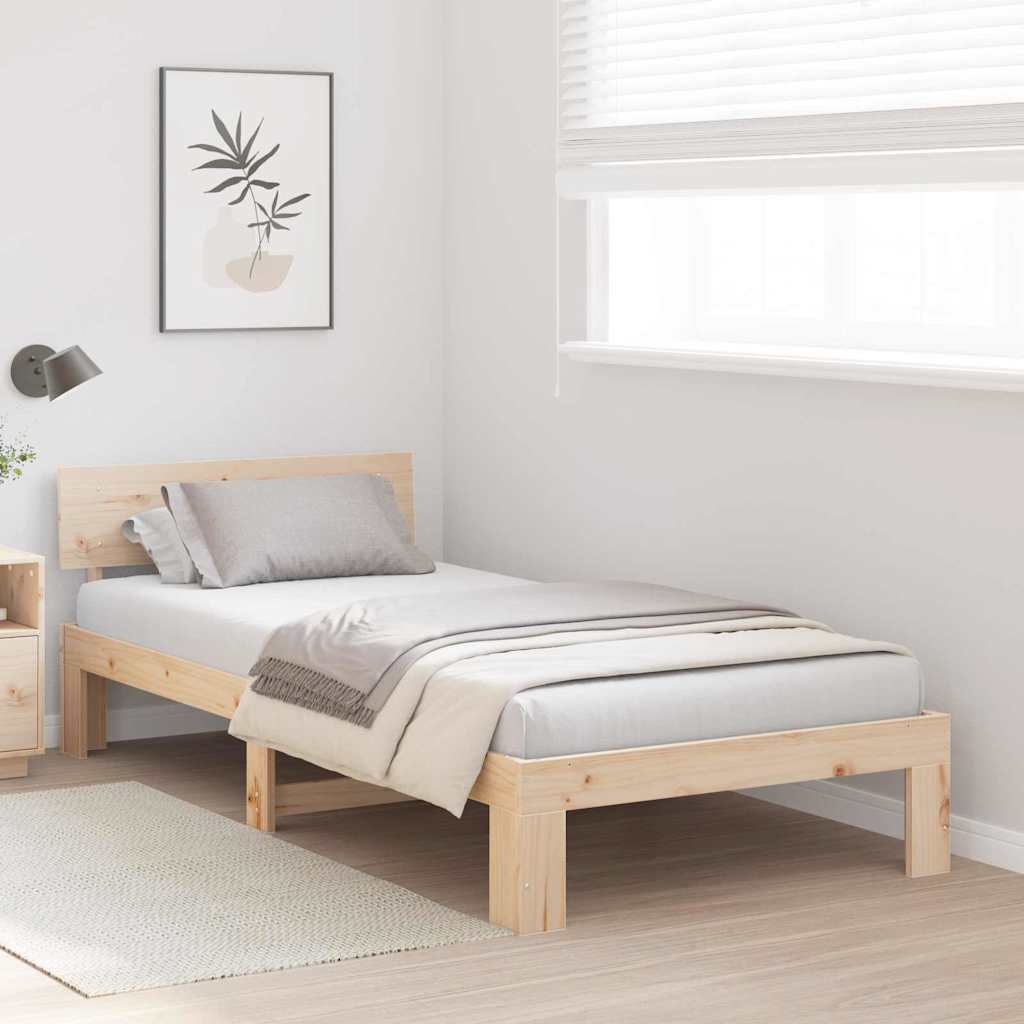 Bed Frame with Headboard Natural 75 x 190 cm Solid Pine Wood