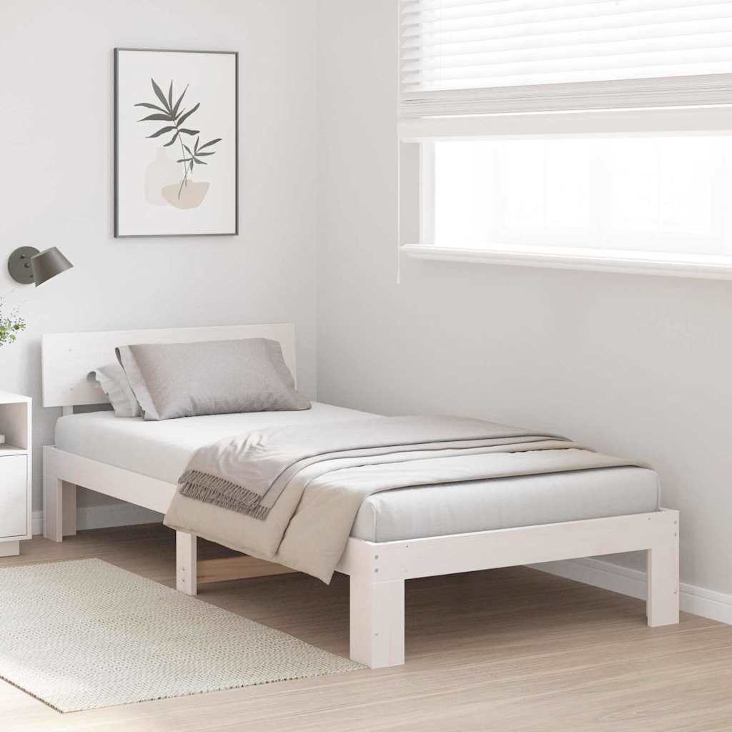 Bed Frame with Headboard White 75 x 190 cm Solid Pine Wood