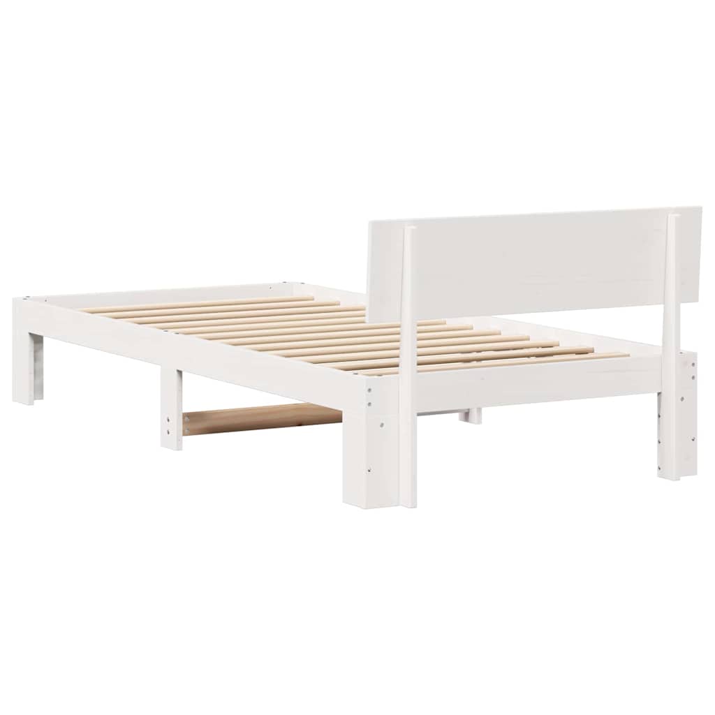Bed Frame with Headboard White 75 x 190 cm Solid Pine Wood