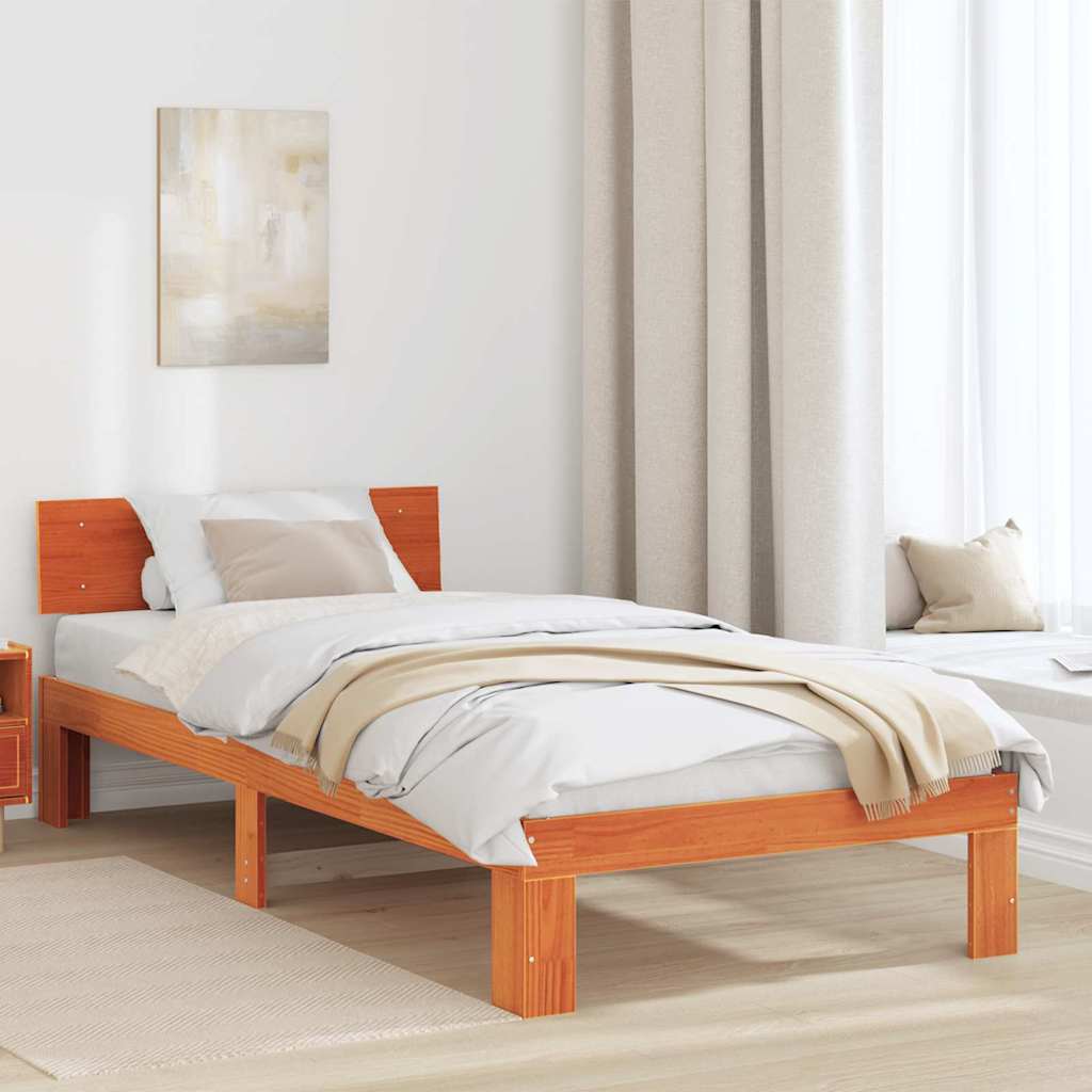 Bed Frame with Headboard Wax Brown 75 x 190 cm Solid Pine Wood