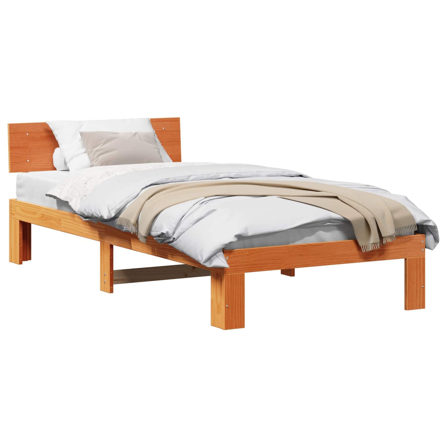 Bed Frame with Headboard Wax Brown 75 x 190 cm Solid Pine Wood