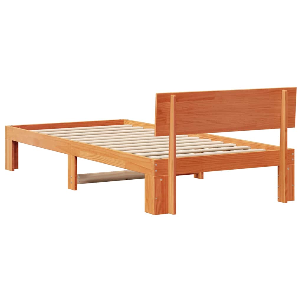 Bed Frame with Headboard Wax Brown 75 x 190 cm Solid Pine Wood