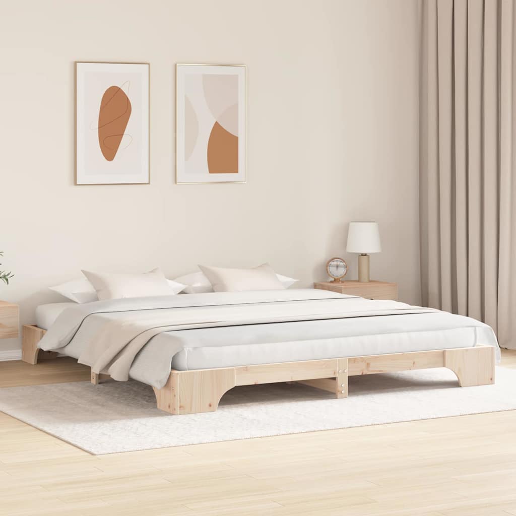 Bed Frame Natural 200 x 200 cm Solid Pine Wood