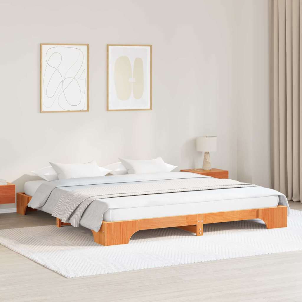 Bed Frame Wax Brown 200 x 200 cm Solid Pine Wood