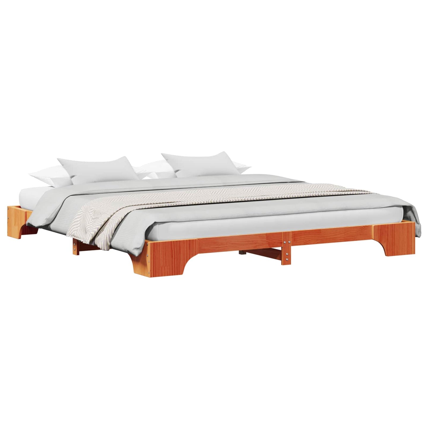 Bed Frame Wax Brown 200 x 200 cm Solid Pine Wood