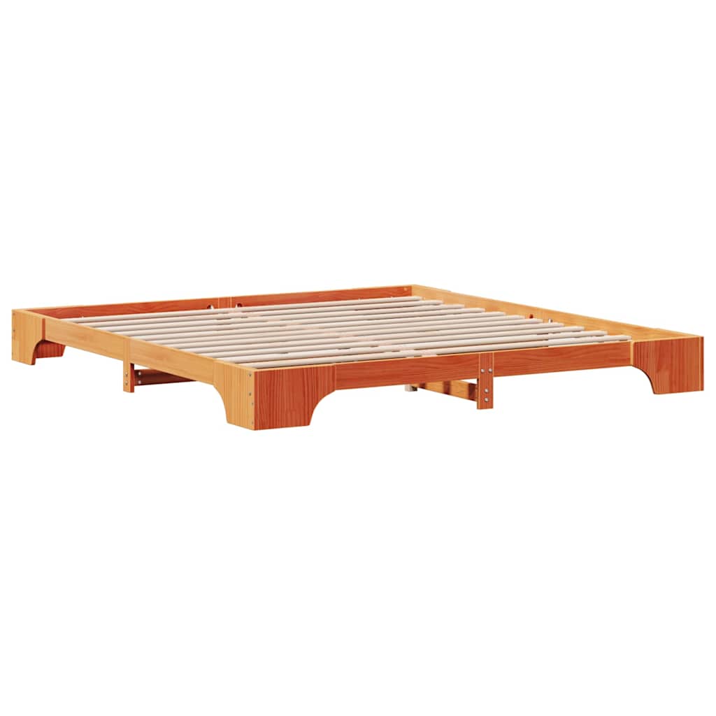 Bed Frame Wax Brown 200 x 200 cm Solid Pine Wood