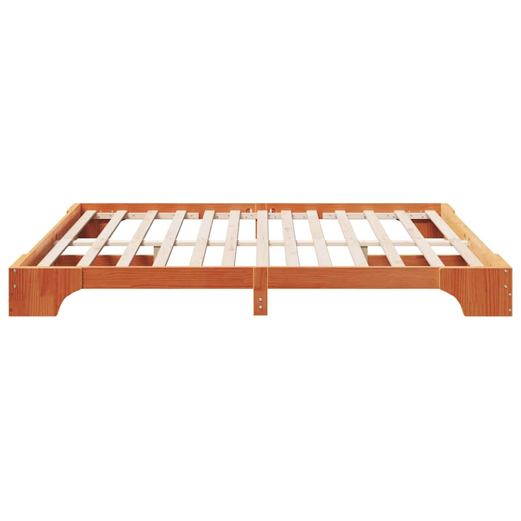 Bed Frame Wax Brown 200 x 200 cm Solid Pine Wood