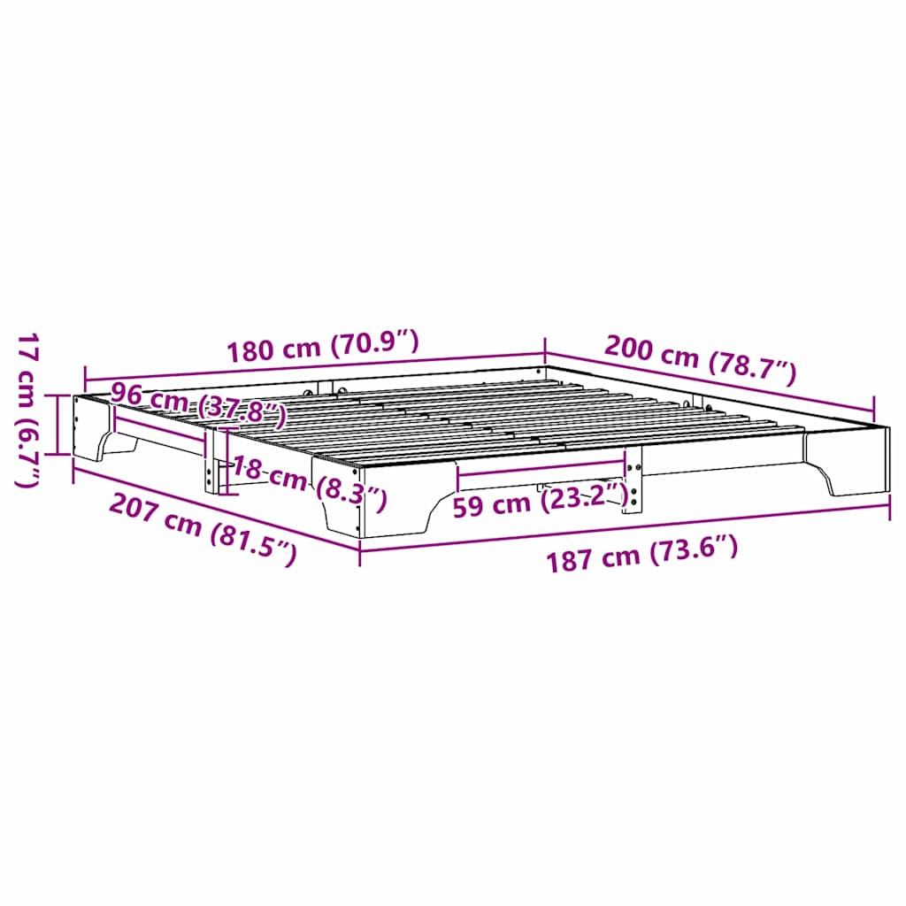 Bed Frame Wax Brown 180 x 200 cm Solid Pine Wood