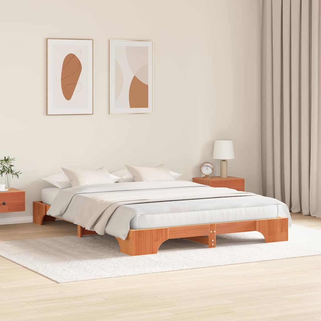 Bed Frame Wax Brown 160 x 200 cm Solid Pine Wood