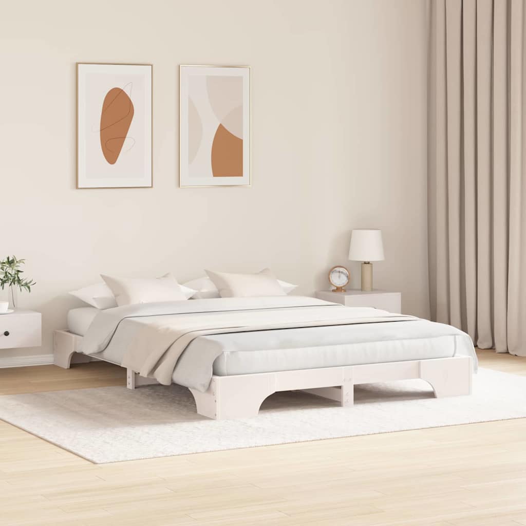Bed Frame White 140 x 200 cm Solid Pine Wood