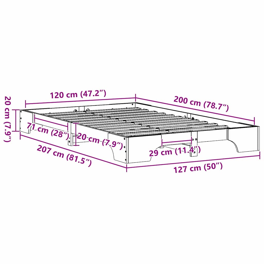 Bed Frame White 120 x 200 cm Solid Pine Wood