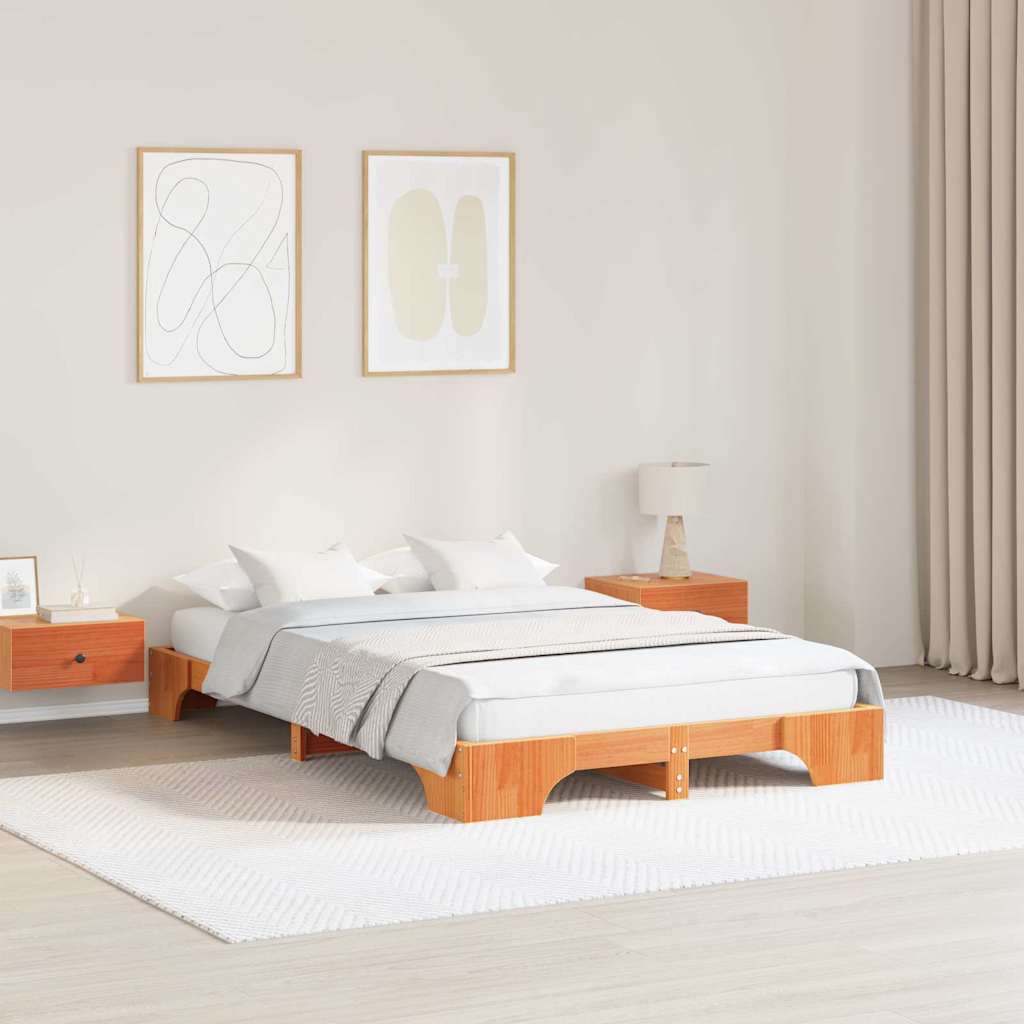 Bed Frame Wax Brown 120 x 200 cm Solid Pine Wood