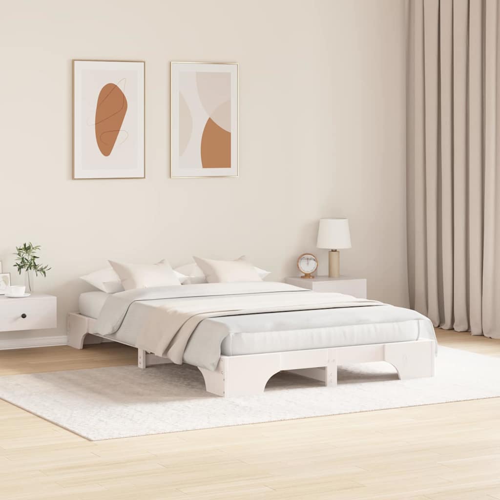Bed Frame White 140 x 190 cm Solid Pine Wood
