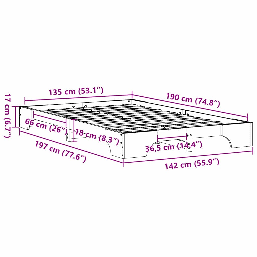 Bed Frame Natural 135 x 190 cm Solid Pine Wood