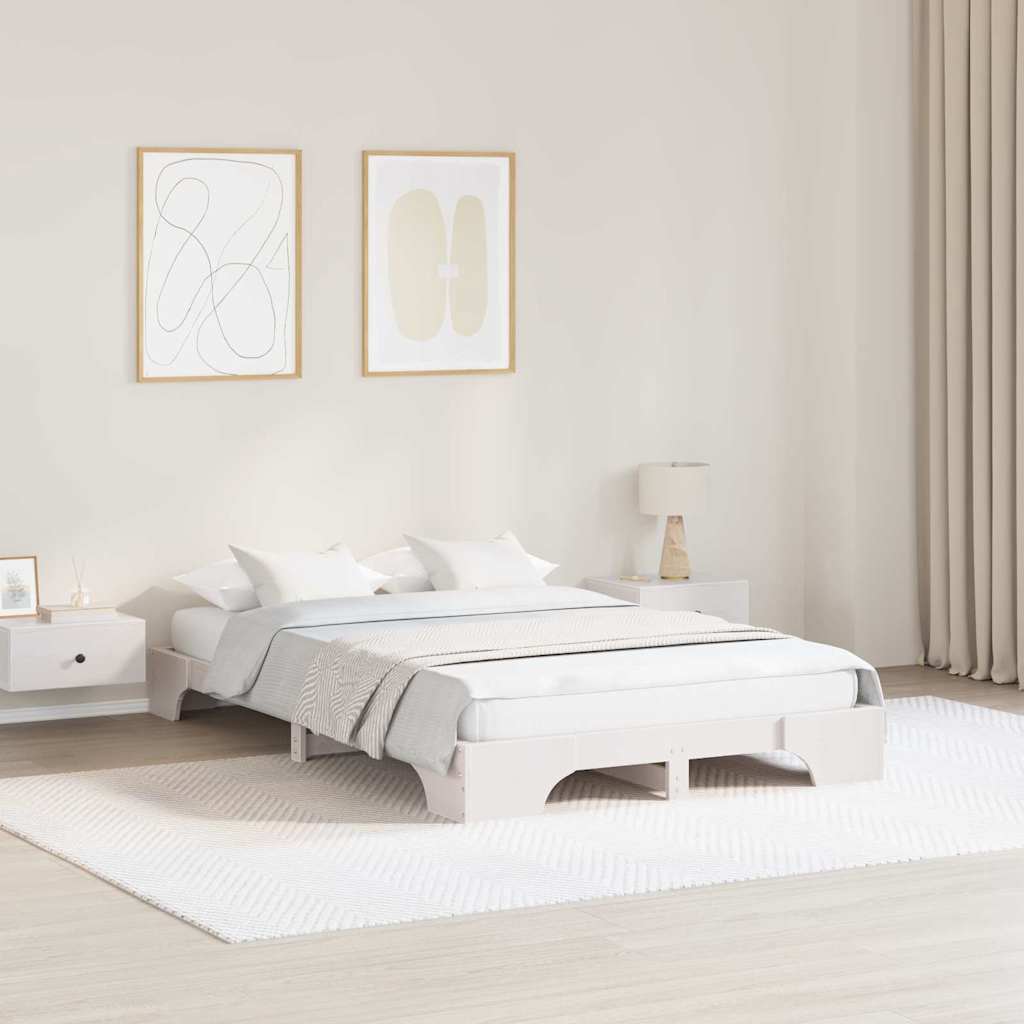 Bed Frame White 135 x 190 cm Solid Pine Wood
