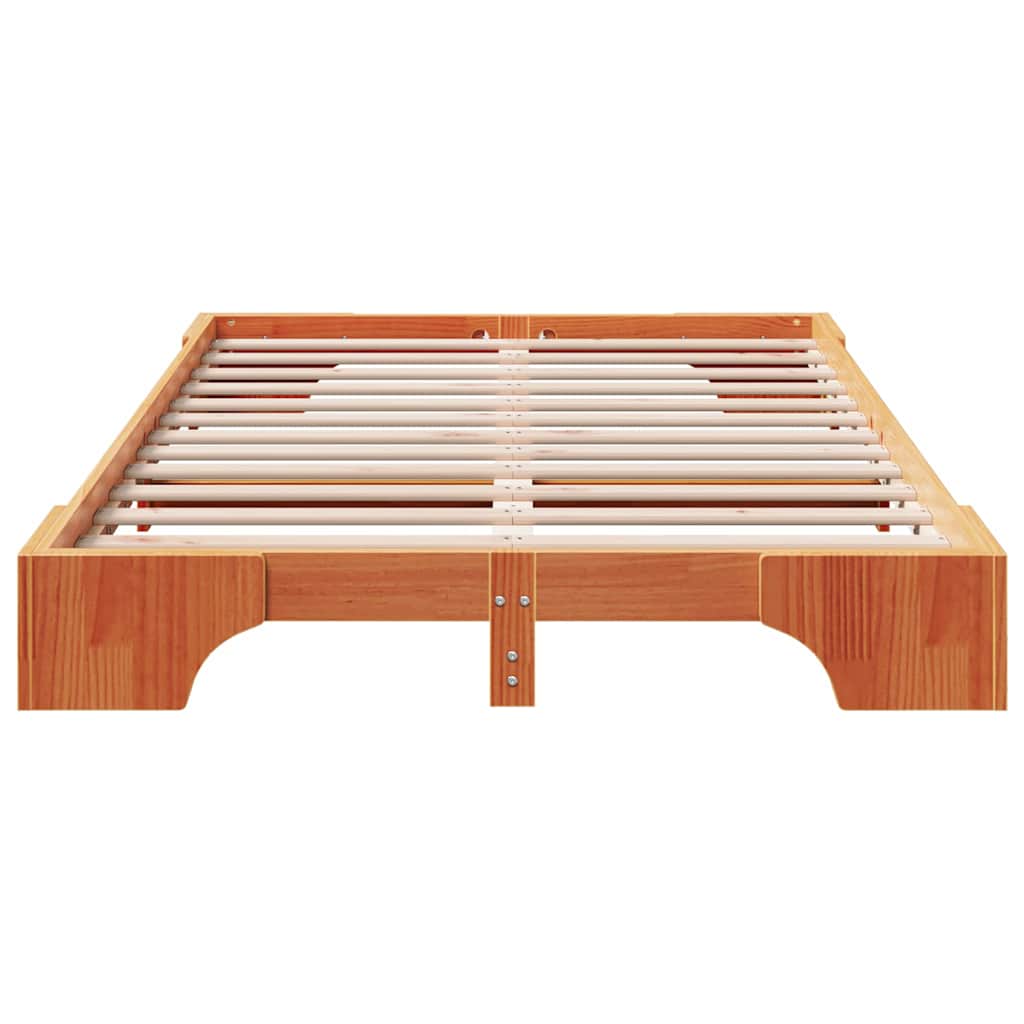 Bed Frame Wax Brown 135 x 190 cm Solid Pine Wood